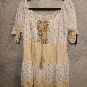 Casual white with golden embroidery dress
